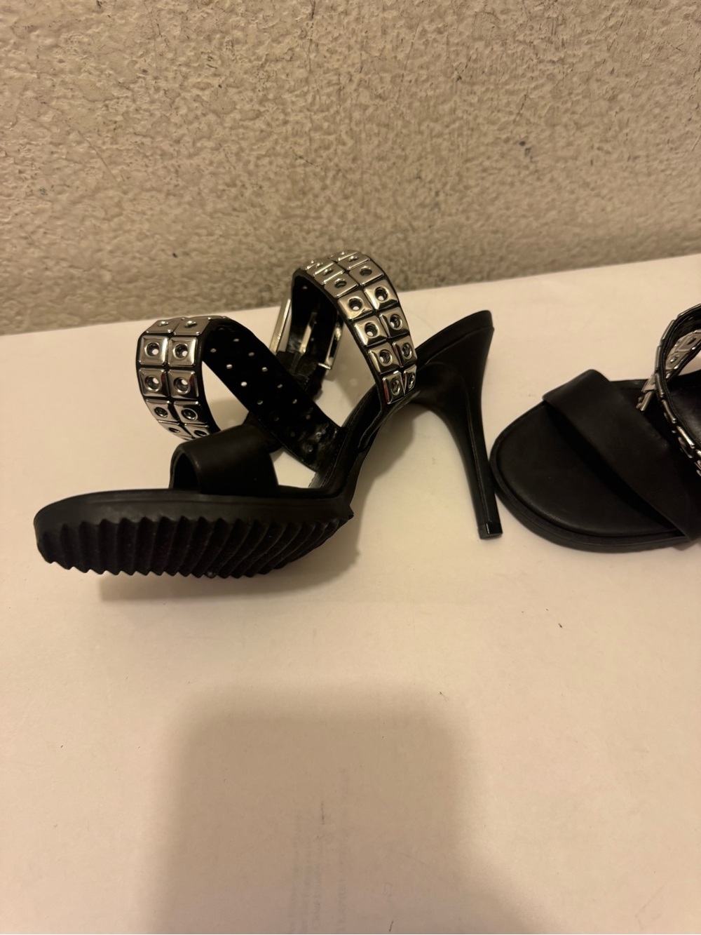 DKNY Black Heeled Sandals with Silver Stud Accents - Picture 4 of 7